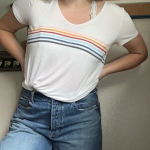 White V-Neck Striped Tee